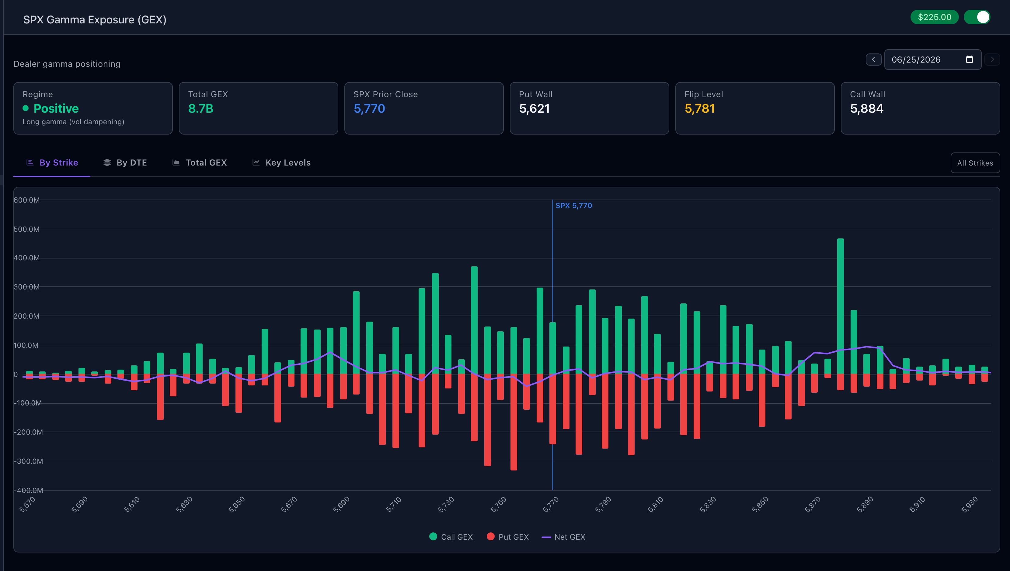Dealer gamma exposure dashboard